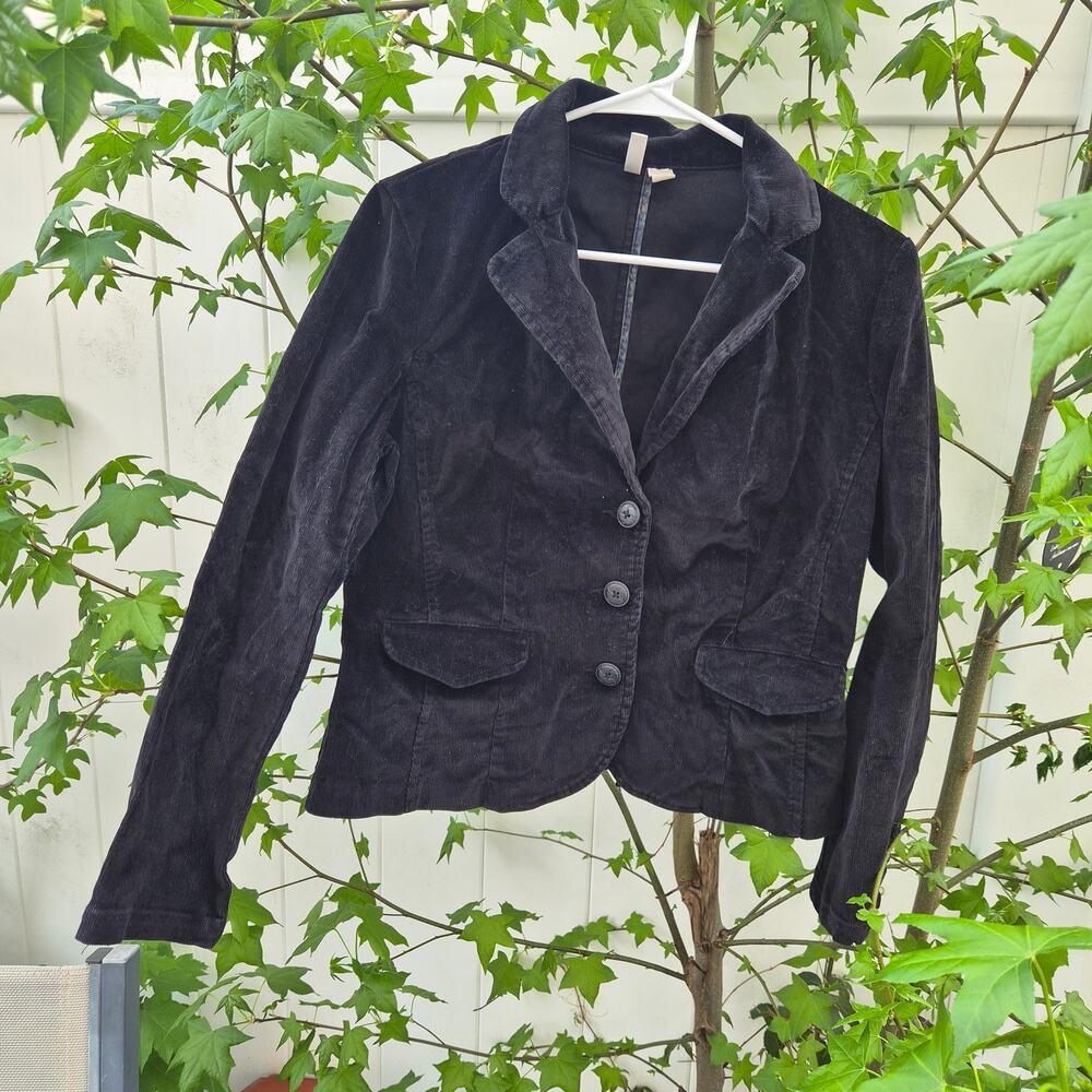 St. Johns Bay Petite Black Corduroy Blazer jacket Stretch Button - Sz Petite Med